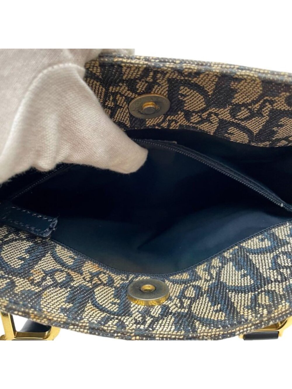 Dior Trotter Canvas Leather Hand Tote Navy - Picture 9 of 10